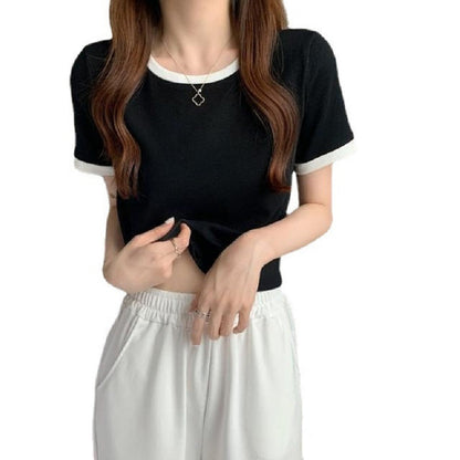 Damen T-Shirt Kurzarm Leichtes Baumwollshirt Weiß