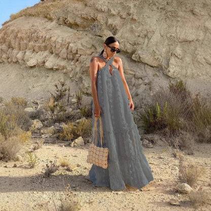 Damen Maxikleid Blumenstickerei Trägerdesign