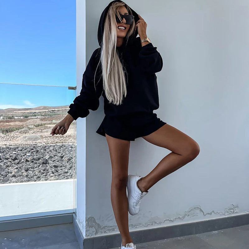 Damen Hoodie Kurz Shorts Minimalistisch Eveloria