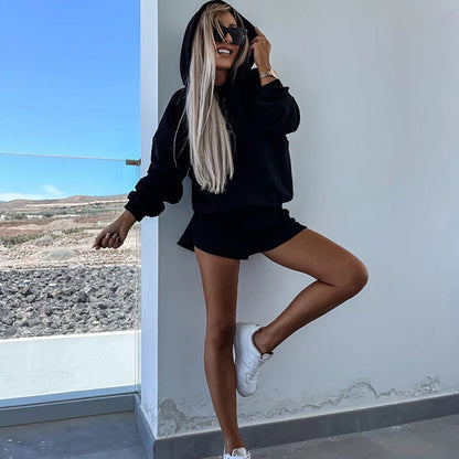 Damen Hoodie Kurz Shorts Minimalistisch Eveloria
