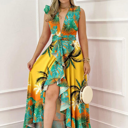 Damen Maxi-Kleid V-Ausschnitt Asymmetrisch Eveloria - Eveloria