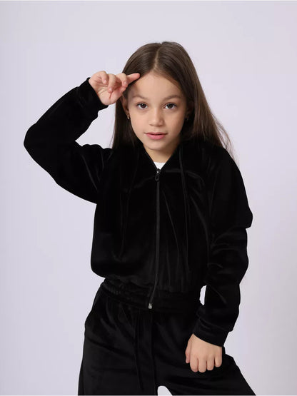Damen Velours Sweatanzug mit Kapuze Elastisch Eveloria