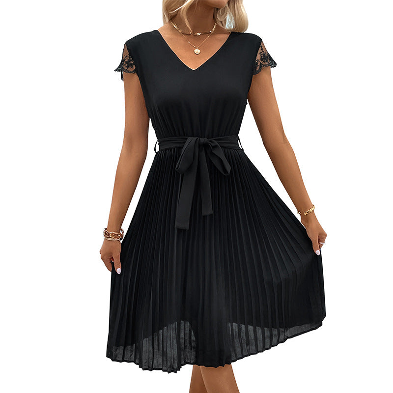 Damen Plissee-Kleid Spitze Tailliert Eveloria