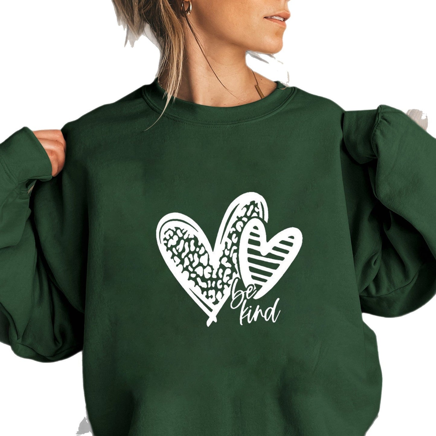 Damen Sweatshirt Herzmotiv Lässiger Schnitt Grau