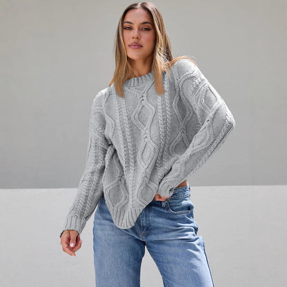 Damen Pullover Grobgestrickt Zopfdesign Eveloria