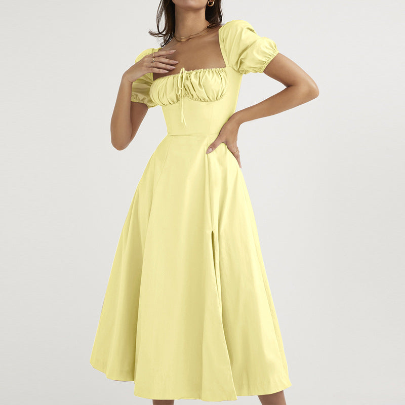 Damen Maxikleid Schulterfrei Puffärmel Eveloria
