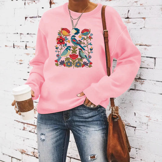 Damen Sweatshirt Floralmuster Lässig Grün Eveloria - Eveloria