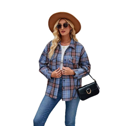 Damen Flanell-Hemdjacke Kariert Taschen