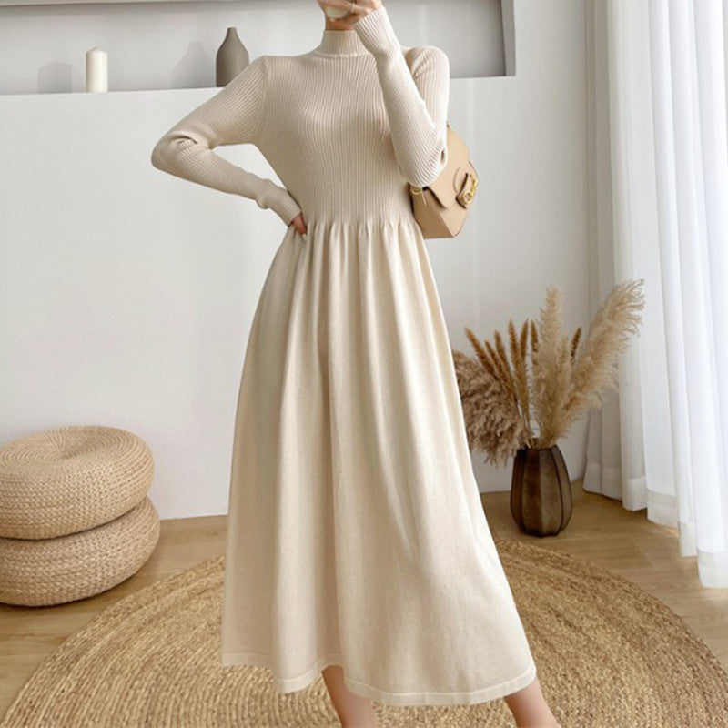 Damen Elegantes Midi-Kleid Dehnbarem Bund Langärmlig Eveloria