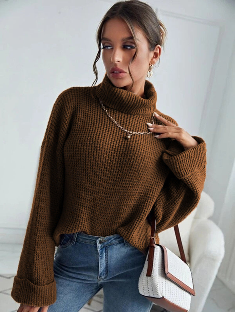 Damen Strickpullover Hohler Kragen Strukturierte Ärmel
