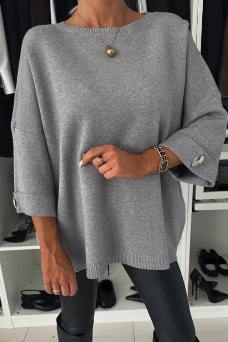 Damen Oversized Pullover mit Knopfdetails Elegantes Design Beige