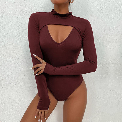 Damen Langarmbody Cut-Out Design Hochgeschlossen Eveloria
