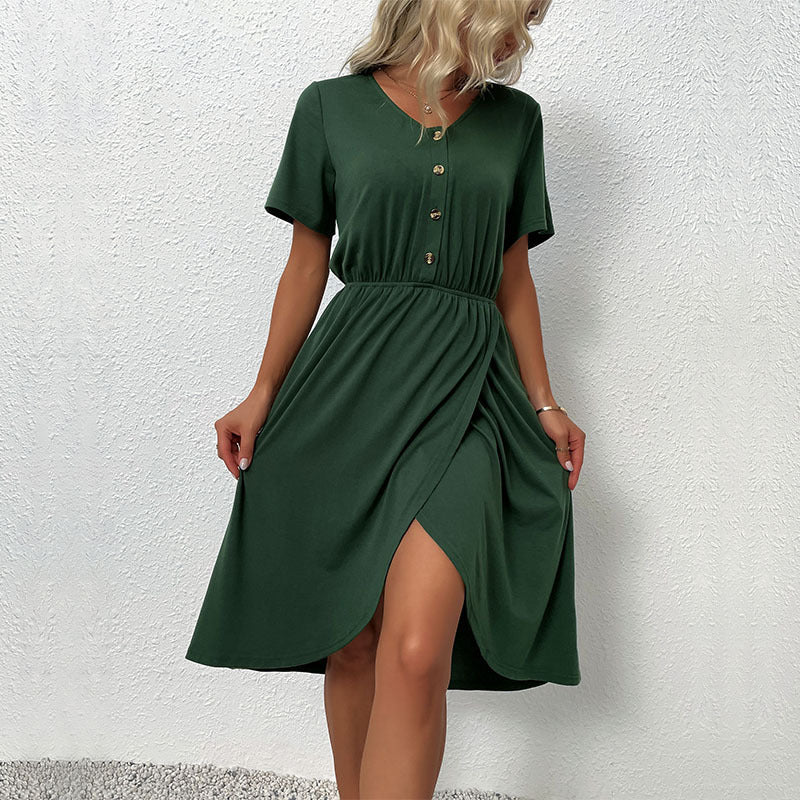 Damen Kleid Kurz Knöpfe Elastisch Schwarz Eveloria - Eveloria