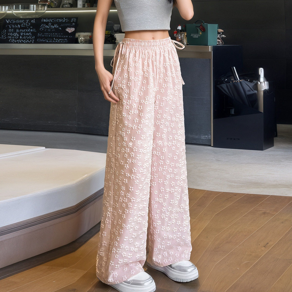 Damen Leichte Sommerhose aus Luftigem Stoff Weite Bein