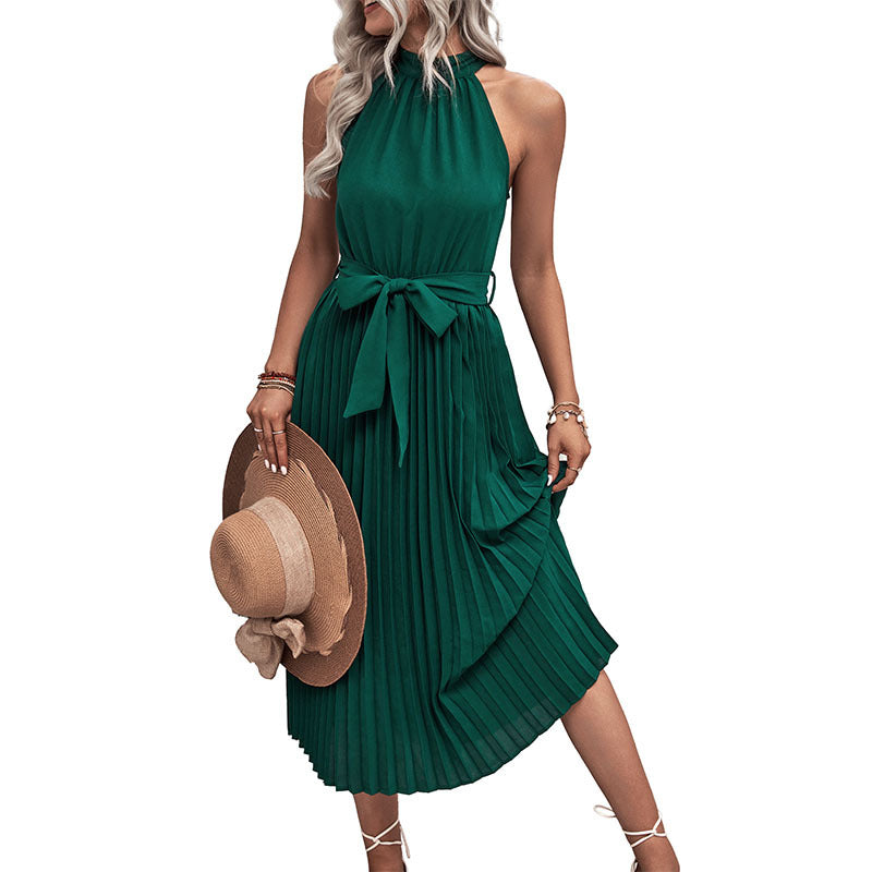 Damen Maxikleid Plissee mit Taillengürtel Elegantes Design Eveloria
