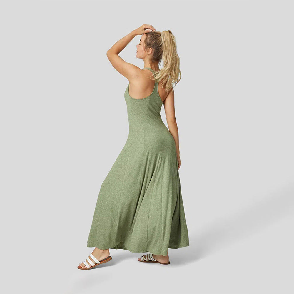 Damen Maxikleid Fließender Schnitt Rundhalsausschnitt Eveloria