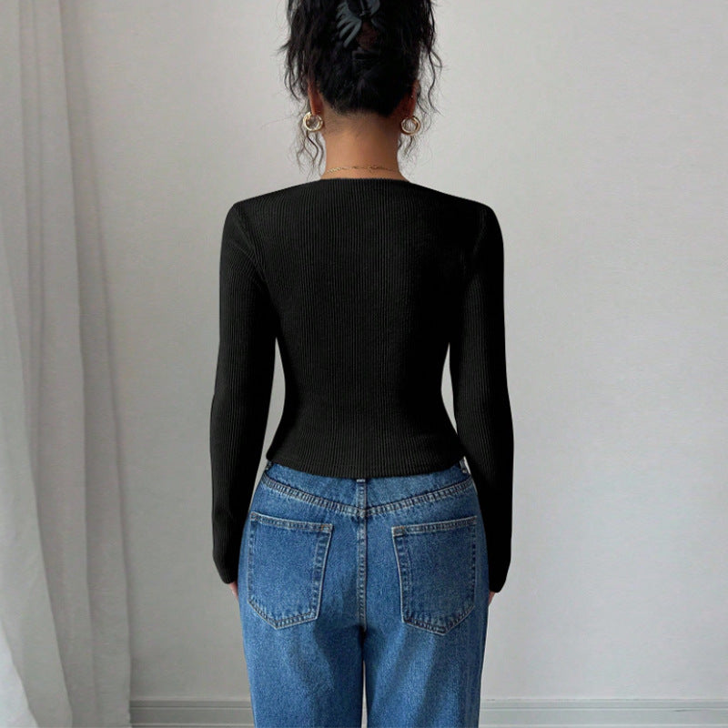 Damen Langarmoberteil Asymmetrischer Ausschnitt Rippstruktur Eveloria