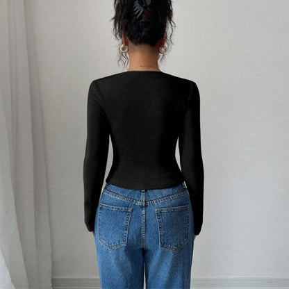 Damen Langarmoberteil Asymmetrischer Ausschnitt Rippstruktur Eveloria