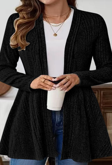 Damen Strickjacke Lang Rippdesign Tailliert Eveloria