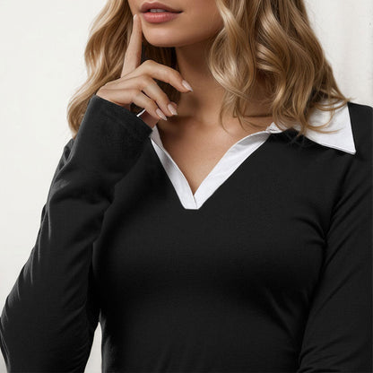 Damen Minikleid mit Kragen Langarm Eveloria