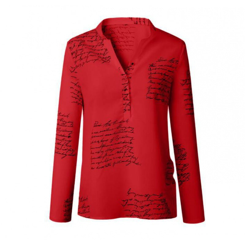 Damen Bluse mit Schriftmuster und Stehkragen Eveloria