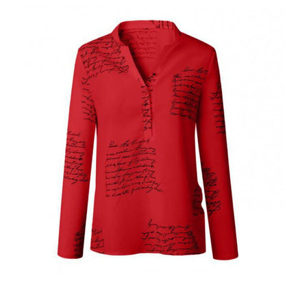 Damen Bluse mit Schriftmuster und Stehkragen Eveloria