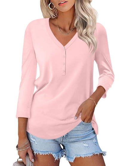 Damen Langärmliges V-Ausschnitt Shirt Eveloria