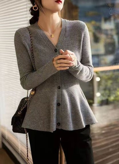 Damen Strickjacke Tailliert Elegant Anthrazit