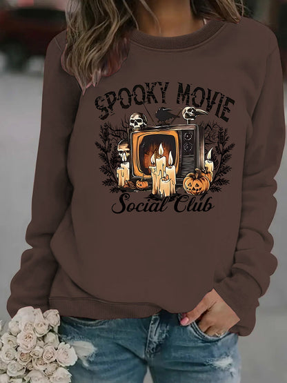Damen Sweatshirt Spooky Film-Motiv Lässiger Schnitt Eveloria