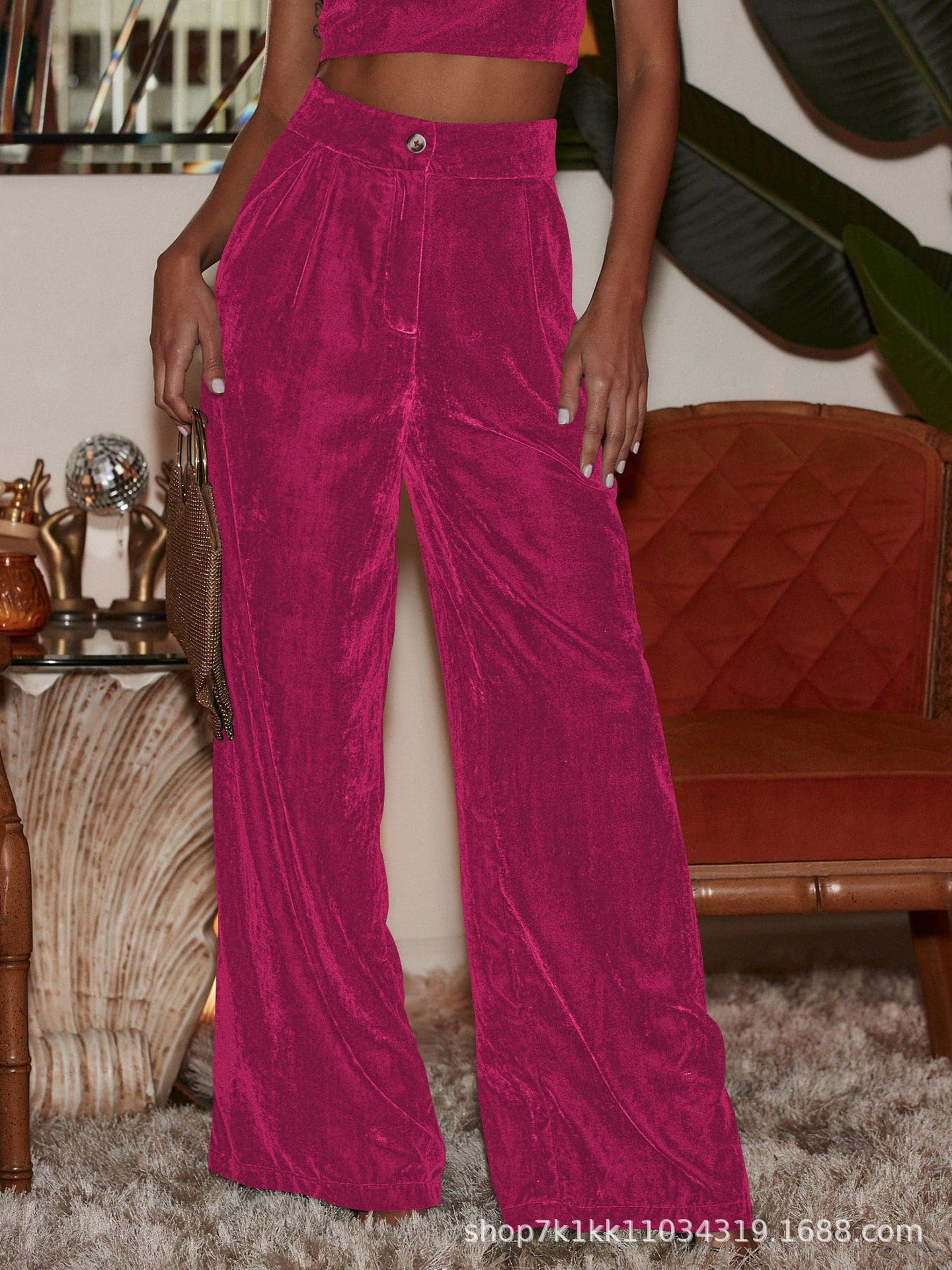 Damen Samt-Hosen Weite Passform Hohe Schlitze Eveloria