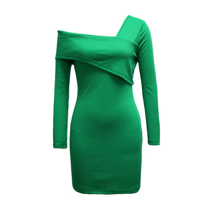Damen Mini-Kleid Asymmetrischer Ausschnitt Langer Ärmel Eveloria