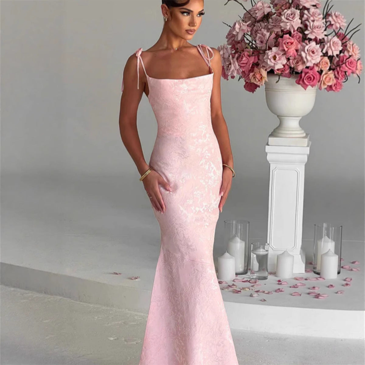 Damen Abendkleid Floralmuster Verstellbare Träger Eveloria