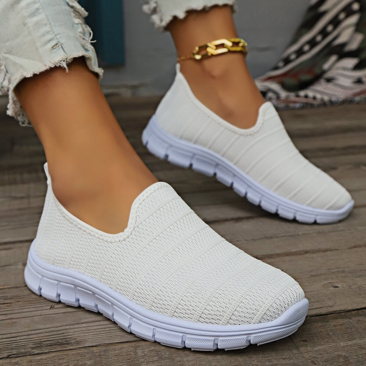 Damen Slip-On Sneaker Atmungsaktives Obermaterial Flexibler Sohle