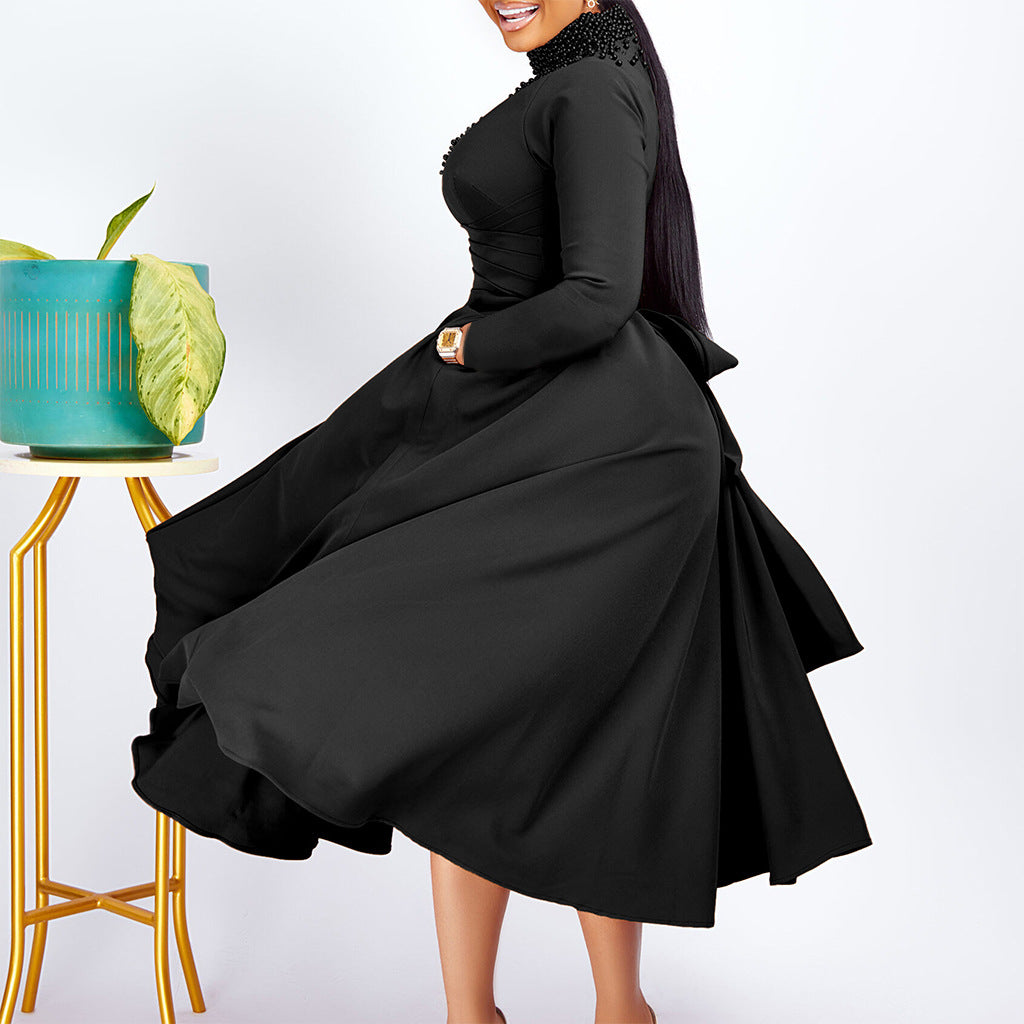 Damen Maxikleid mit Perlenverzierung Tailliert Eveloria