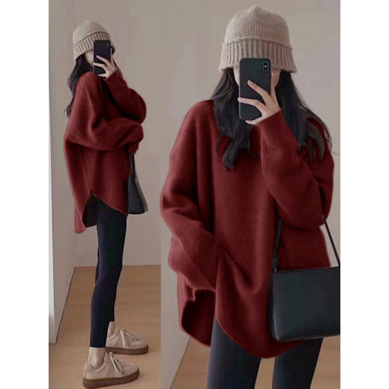 Damen Oversized Pullover Weiches Material Beige