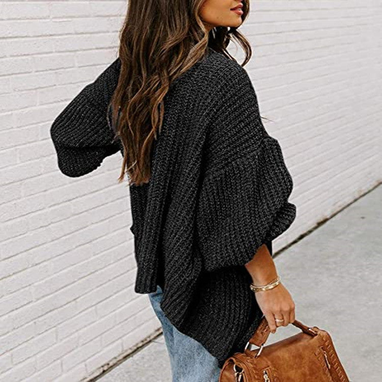 Damen Grobstrick-Pullover Voluminöse Ärmel Lässiger Schnitt Eveloria