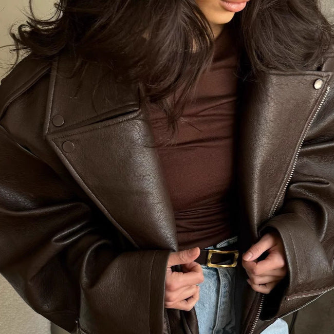 Damen Bikerjacke Leder Modisch Eveloria