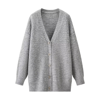 Damen Strickjacke V-Ausschnitt Knopfverschluss Kuschelig Eveloria