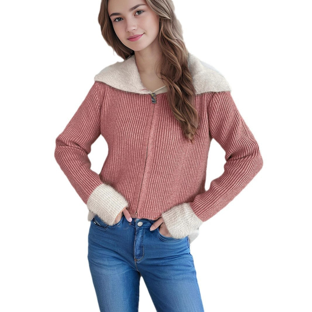 Damen Strickjacke mit Reißverschluss und Puffärmeln Eveloria