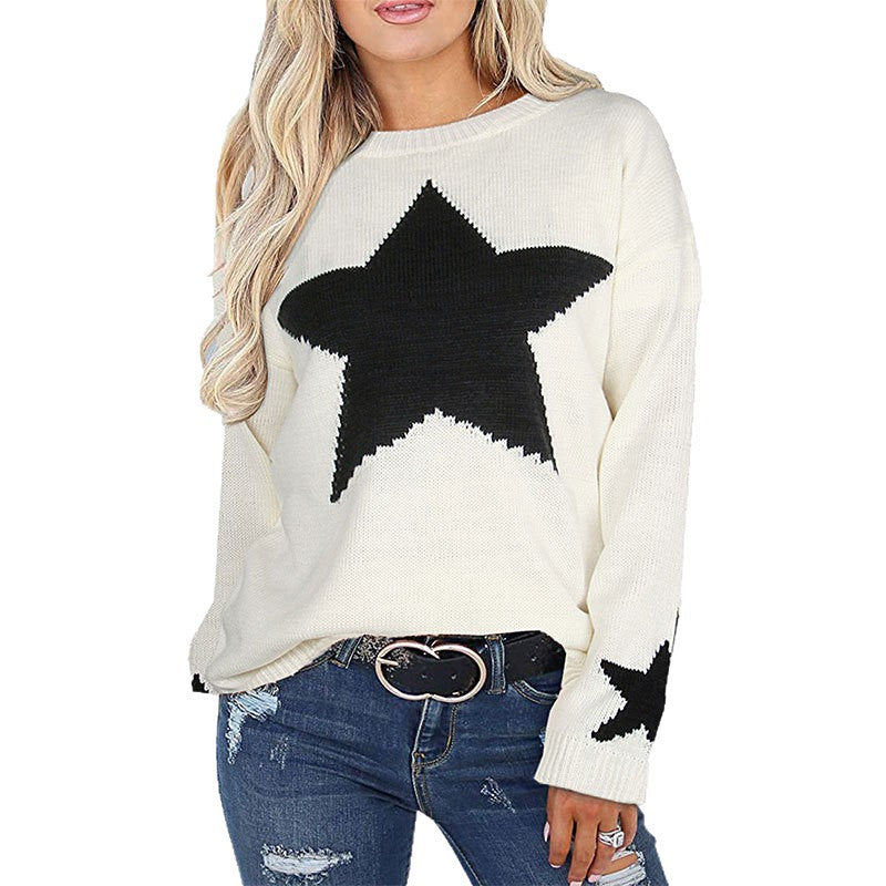 Damen Strickpullover Weiches Material Sterne-Design Eveloria