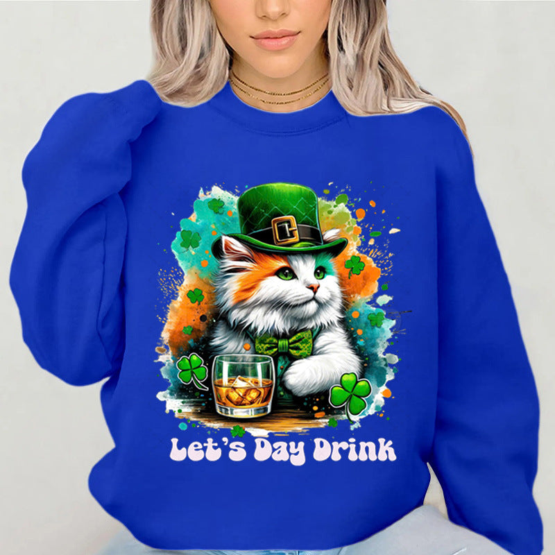 Damen Sweatshirt mit Katzenmotiv und Schriftzug