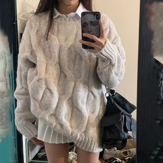 Damen Grobstrickpullover Zopf-Muster Lässig Eveloria - Eveloria