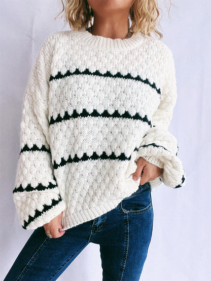 Damen Pullover Grobgestrickt Lässiger Schnitt Modernes Muster