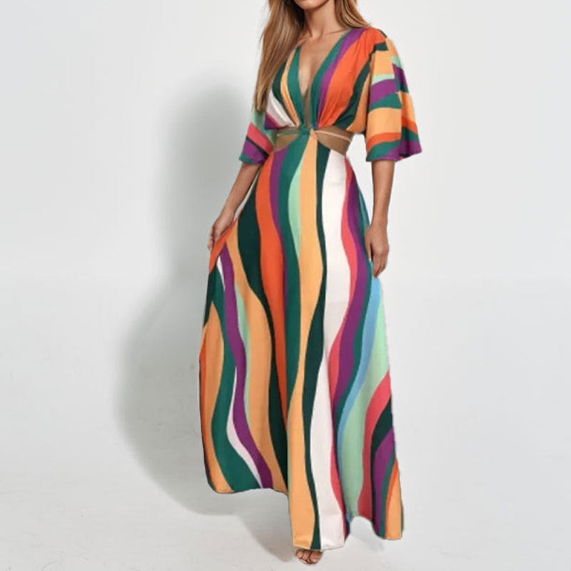 Damen Maxikleid Wellenmuster Elegant Eveloria