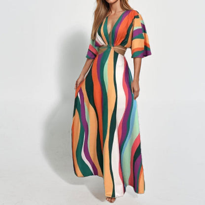 Damen Maxikleid Wellenmuster Elegant Eveloria