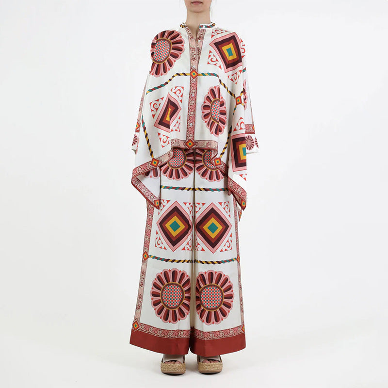 Damen Kaftan-Oberteil Floralmuster mit Knöpfen Eveloria