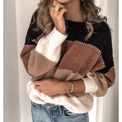 Damen Strickpullover Farbblock Optik Lässiger Schnitt
