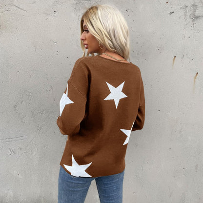Damen Strickpullover Sternenmotiv Lässig Eveloria