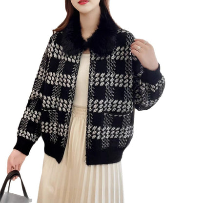 Damen Strickjacke mit Kunstfellkragen Eveloria