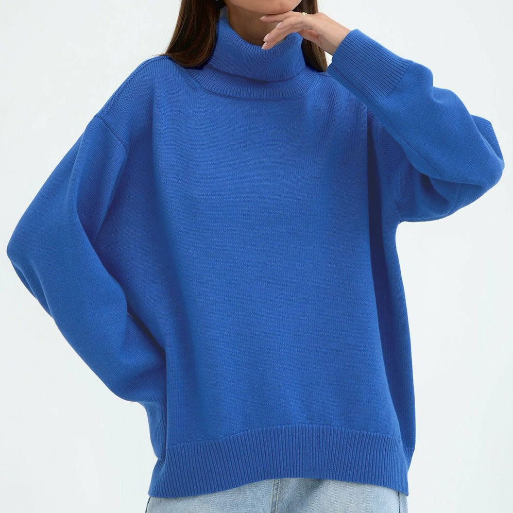Damen Oversized Rollkragenpullover Gestrickt Basic Beige